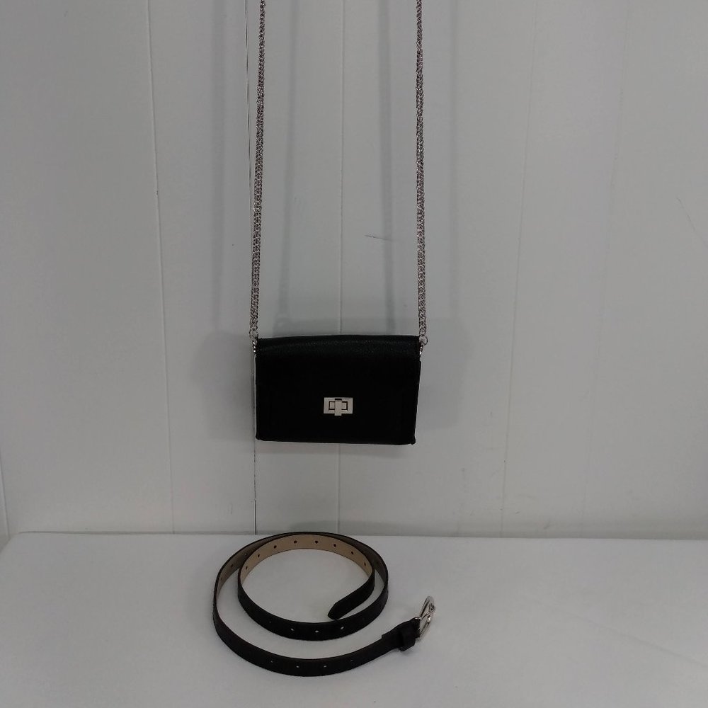 Black Pebbled Leather Purse Crossbody and Belt
